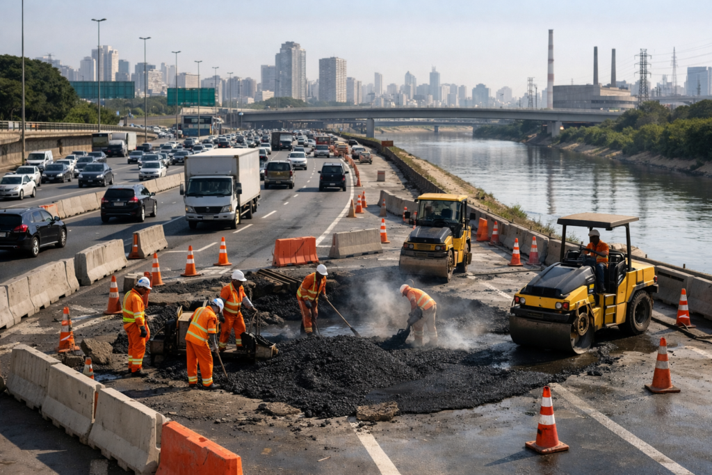 Sabesp conclui reparo de cratera na Marginal Tietê após quase um ano